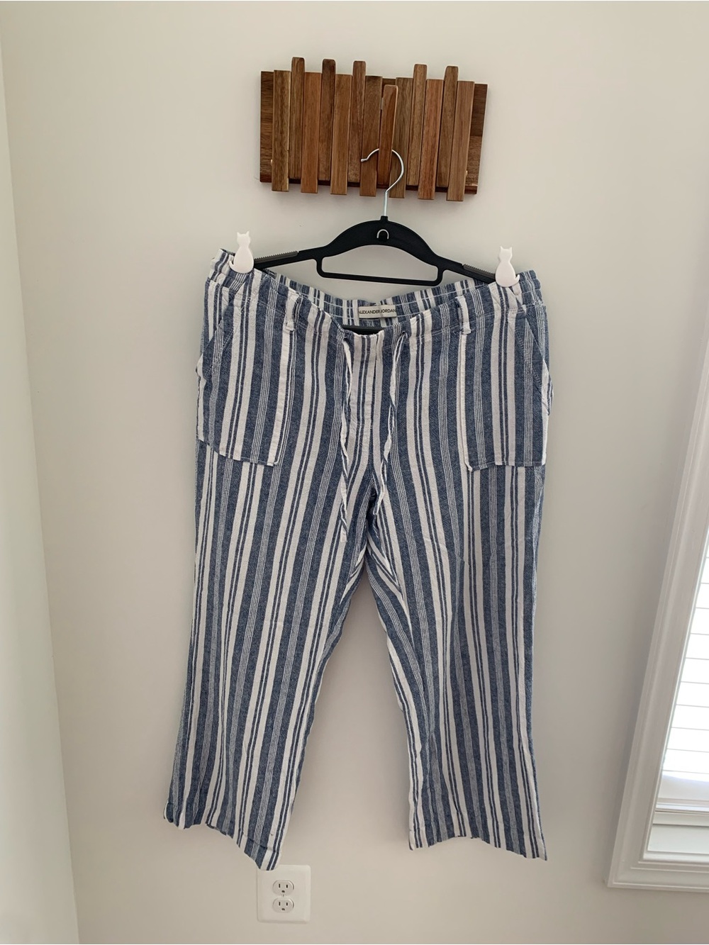 Striped Blue & White Capri Pants with Patch Pockets